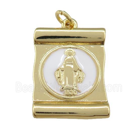 copper Virgin Mary pendant with white enamel, gold plated