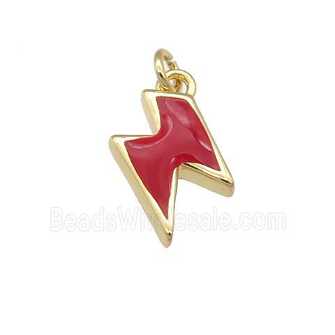copper Lightning pendant with red enamel, gold plated