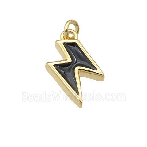 copper Lightning pendant with black enamel, gold plated
