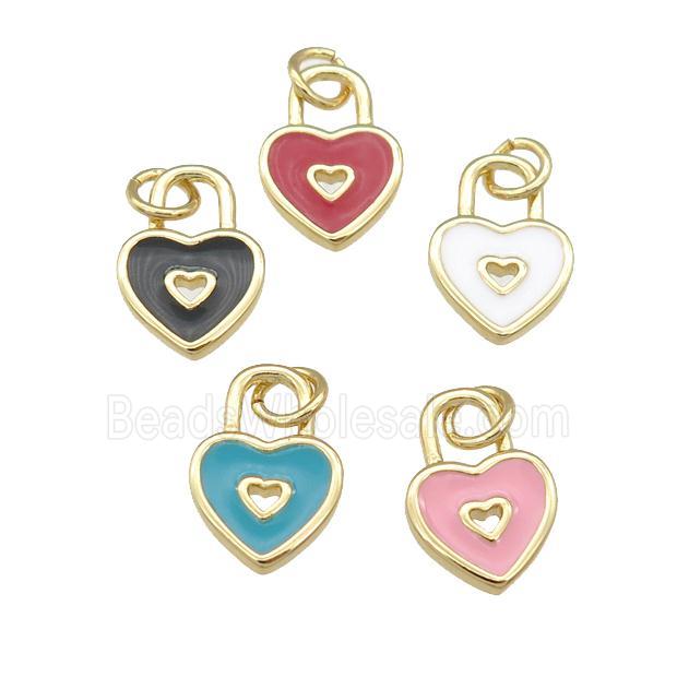 copper Heart Lock pendant with enamel, gold plated, mixed