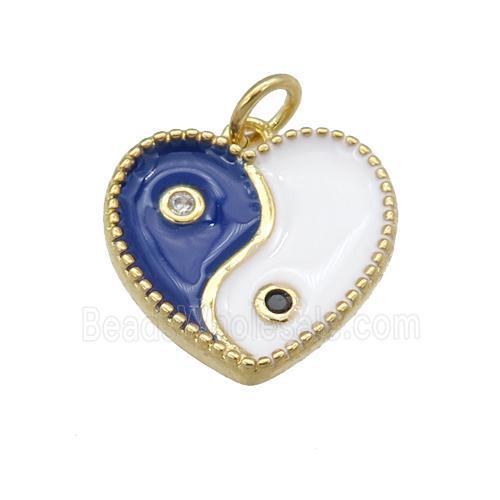 copper Taichi pendant with blue enamel, heart, gold plated