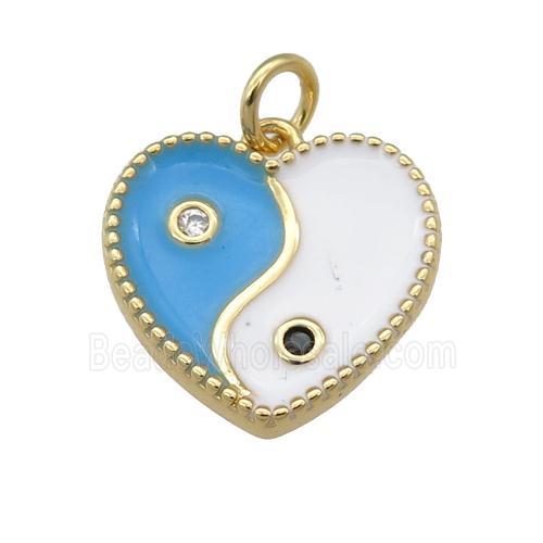 copper Taichi pendant with blue enamel, heart, gold plated