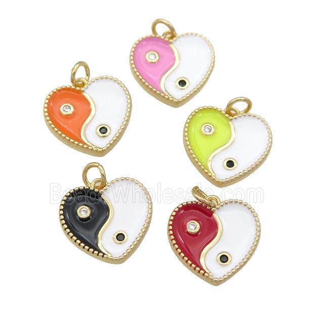 copper Taichi yinyang pendant with enamel, heart, gold plated, mixed