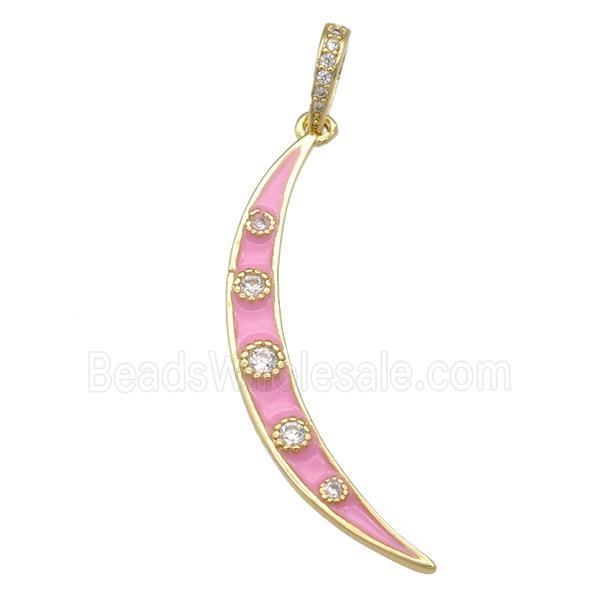 copper Moon pendant with pink enamel, gold plated
