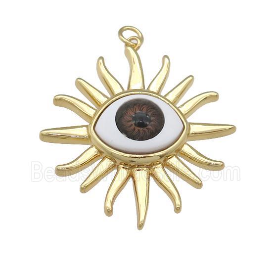 copper Evil Eye pendant, red, gold plated