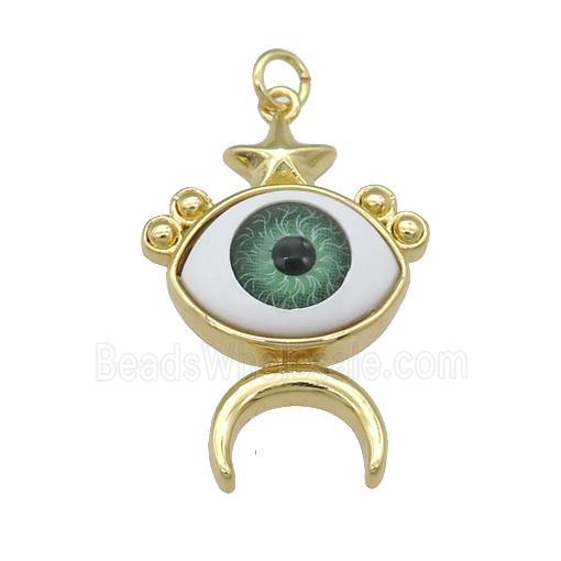 copper Evil Eye pendant, green, gold plated