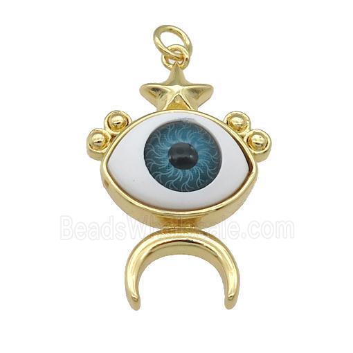 copper Evil Eye pendant, blue, gold plated