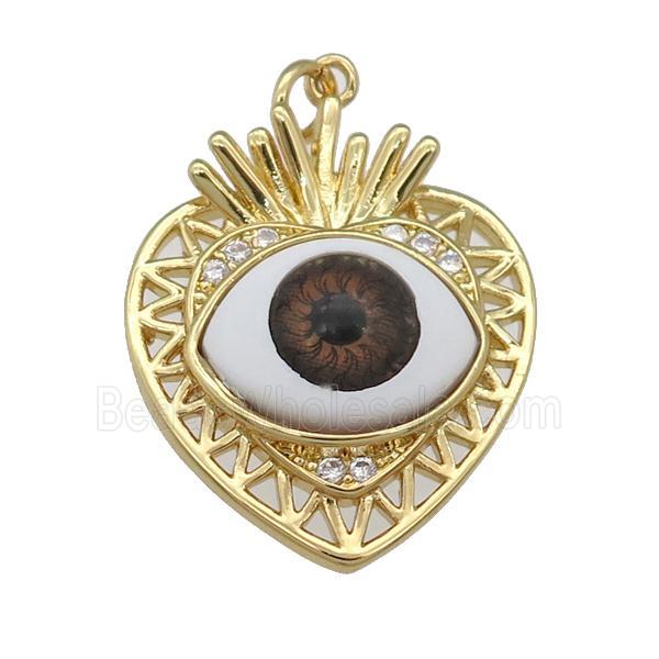 copper heart pendant paved zircon with red Evil Eye, gold plated