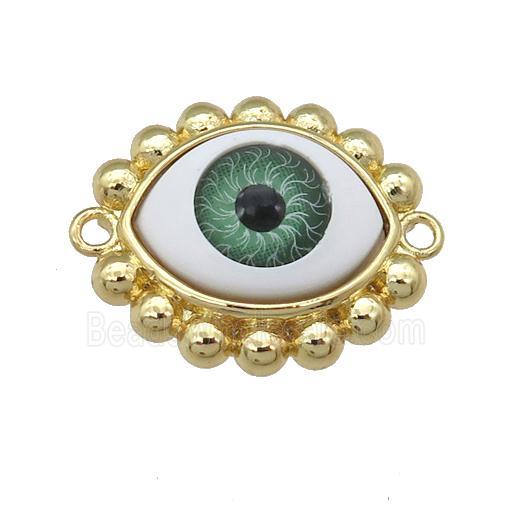 copper connector with green Evil Eye, gold plated