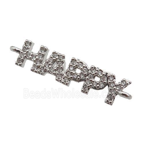 copper HAPPY connector paved zircon, platinum plated