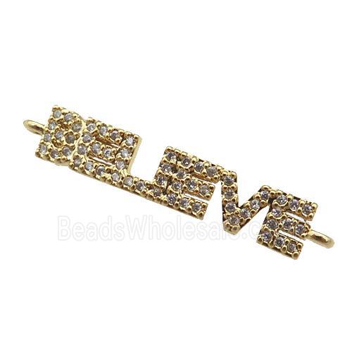 copper BELIEVE connector paved zircon, gold plated