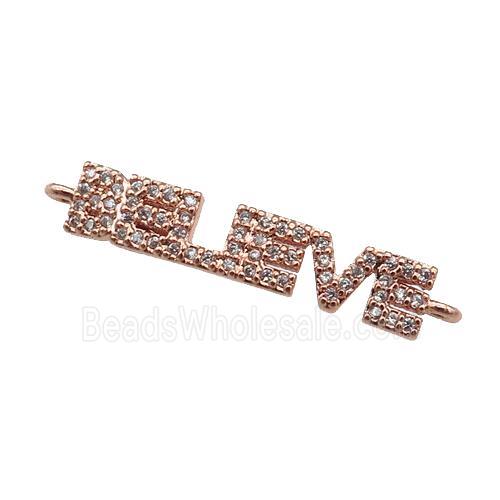 copper BELIEVE connector paved zircon, rose gold