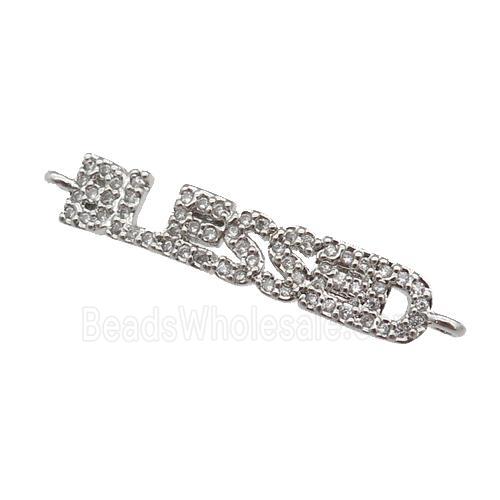 copper BLESSED connector paved zircon, platinum plated