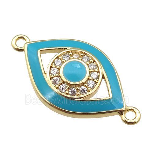 copper Eye connector paved zircon with teal enamel, gold plated
