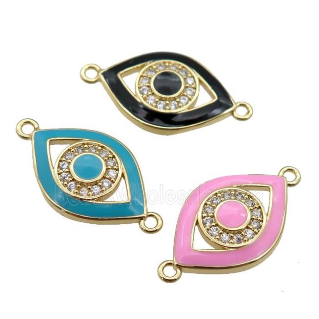 copper Eye connector paved zircon with enamel, gold plated, mixed