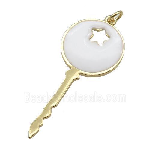 copper Key pendant with white enamel, gold plated