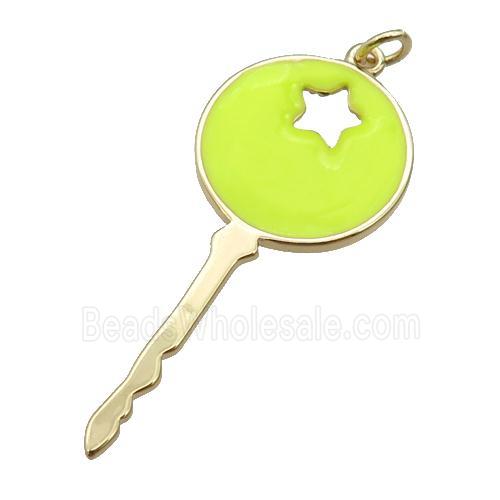 copper Key pendant with yellow enamel, gold plated
