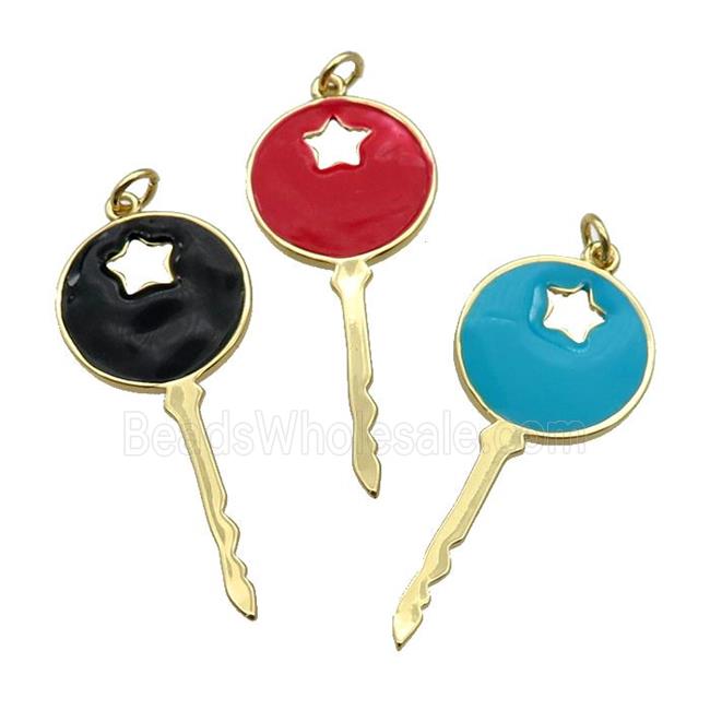 copper Key pendant with enamel, gold plated, mixed