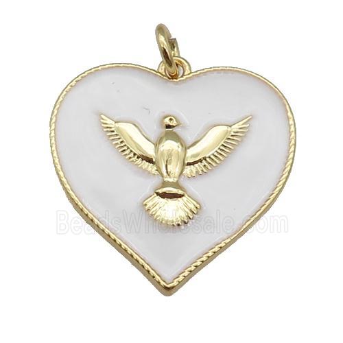 copper Heart pendant with white enamel, hawk, gold plated