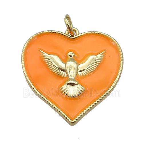 copper Heart pendant with orange enamel, hawk, gold plated