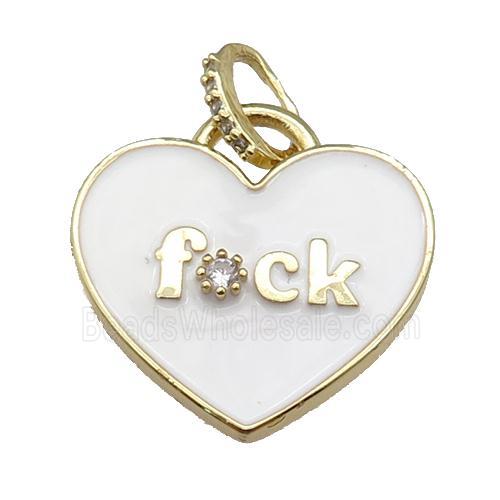 copper heart pendant paved zircon with white enamel, gold plated