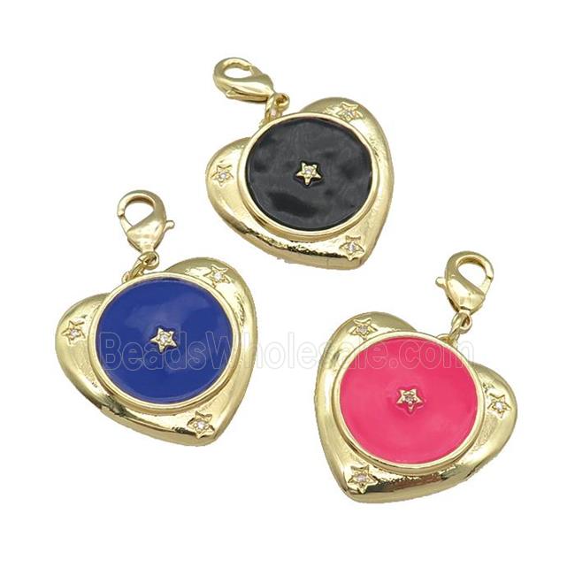 copper Heart pendant with enamel, star, gold plated, mixed