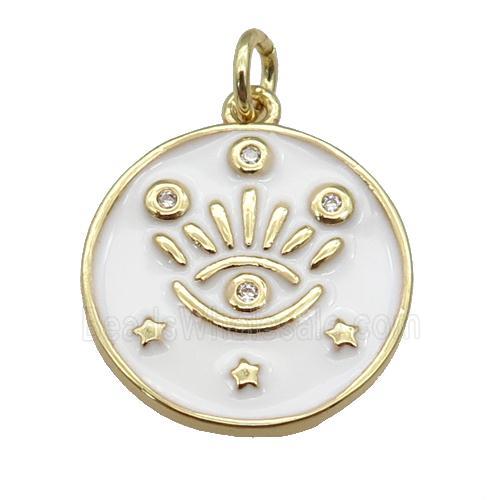 copper Circle pendant with white enamel, eye, gold plated