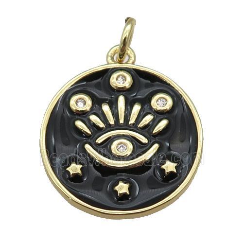 copper Circle pendant with black enamel, eye, gold plated