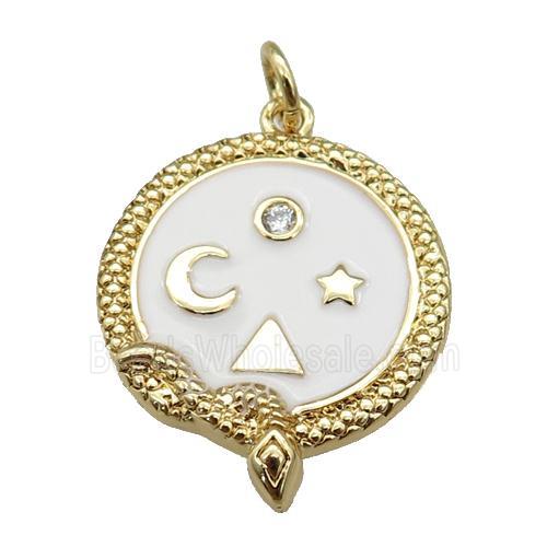 Copper Snake Penant White Enamel Moon Star Gold Plated