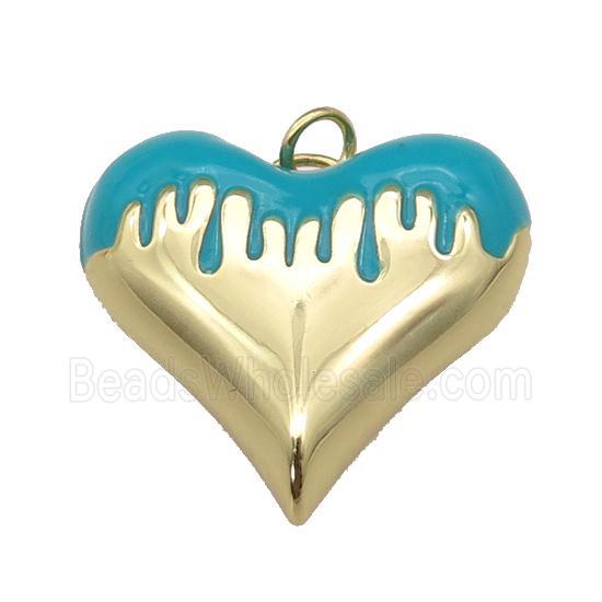 copper Heart pendant with teal enamel, gold plated