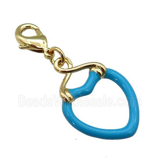 copper Lobster Clasp with blue enamel heart, gold plated