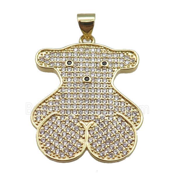 copper Bear pendant paved zircon, gold plated
