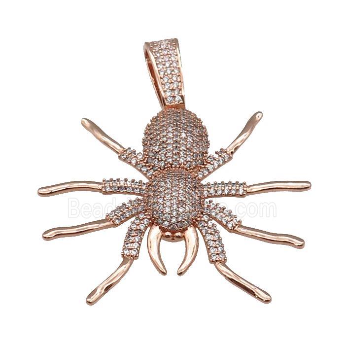 copper Spider charm pendant paved zircon, rose gold