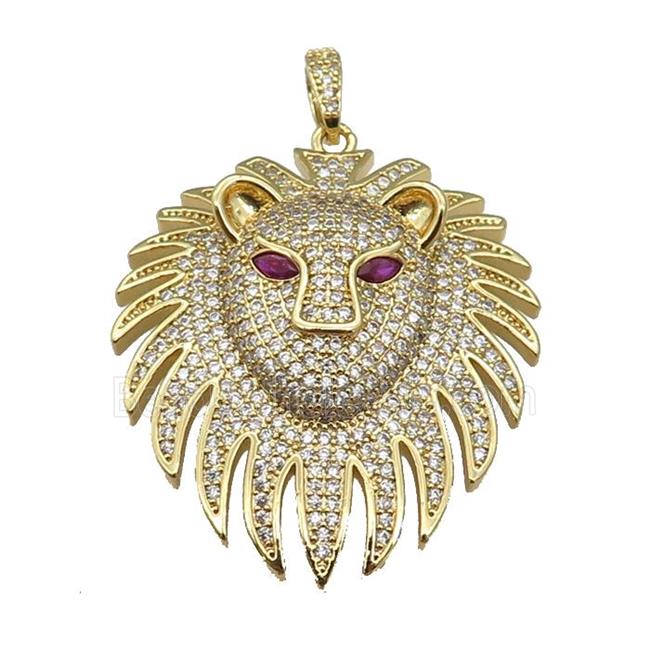 Copper Lion Pendant Pave Zircon Gold Plated