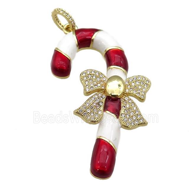 copper CandyCane pendant paved zircon with enamel, gold plated