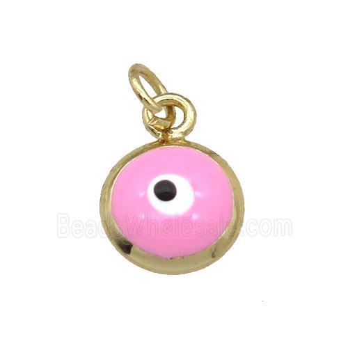copper Evil Eye pendant with pink enamel, gold plated