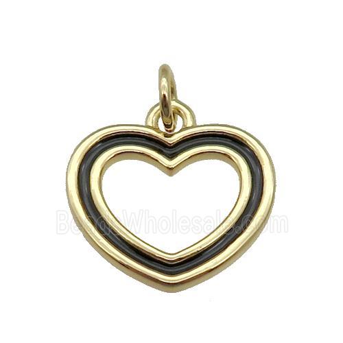 copper Heart pendant with black enamel, gold plated