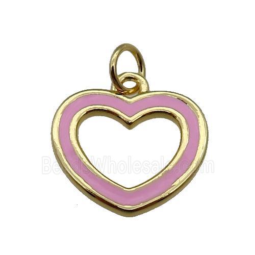copper Heart pendant with pink enamel, gold plated