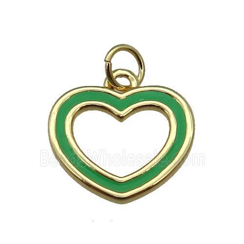 copper Heart pendant with green enamel, gold plated