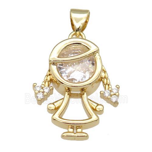 copper kid girl pendant pave zircon, gold plated
