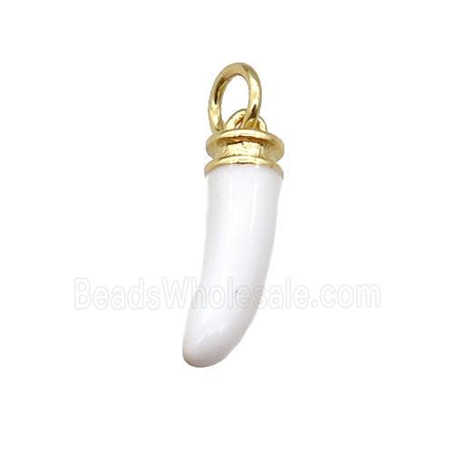 copper horn pendant with white enamel, gold plated
