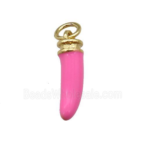 copper horn pendant with pink enamel, gold plated