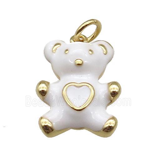 copper Bear pendant with white enamel, gold plated