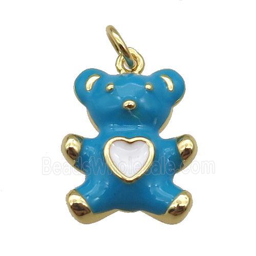 copper Bear pendant with teal enamel, gold plated