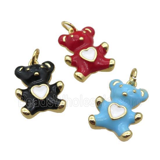 copper Bear pendant with enamel, gold plated, mixed