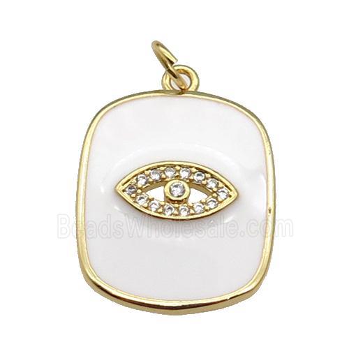 copper Rectangle paved zircon with white enamel, eye, gold plated