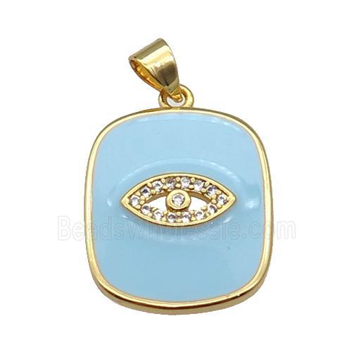 copper Rectangle paved zircon with lt.blue enamel, eye, gold plated