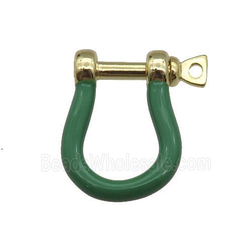 copper U-clasp with green enamel, gold plated