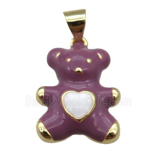 copper Bear pendant with purple enamel, gold plated