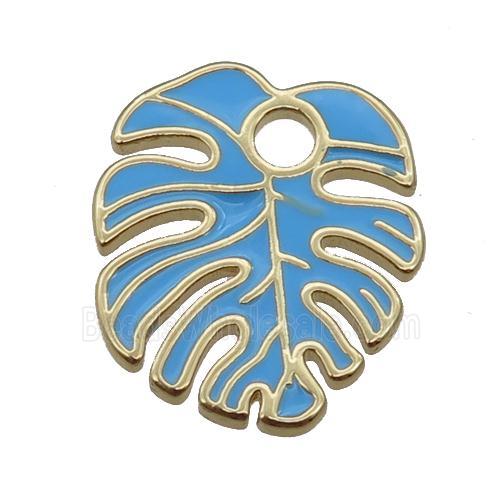 copper Leaf pendant with blue enamel, gold plated